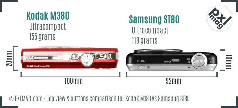 Kodak M380 vs Samsung ST80 top view buttons comparison