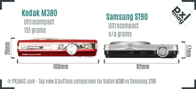 Kodak M380 vs Samsung ST90 top view buttons comparison