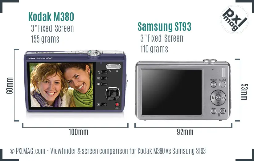 Kodak M380 vs Samsung ST93 Screen and Viewfinder comparison