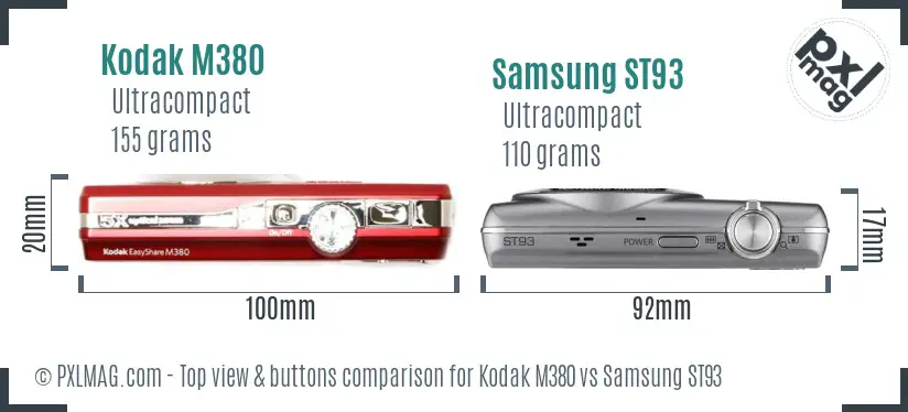 Kodak M380 vs Samsung ST93 top view buttons comparison