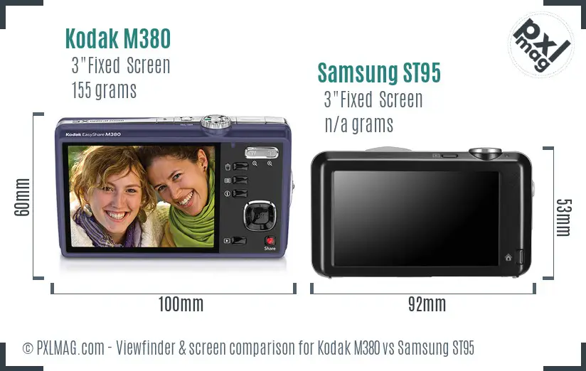 Kodak M380 vs Samsung ST95 Screen and Viewfinder comparison