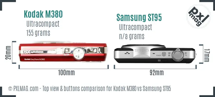 Kodak M380 vs Samsung ST95 top view buttons comparison