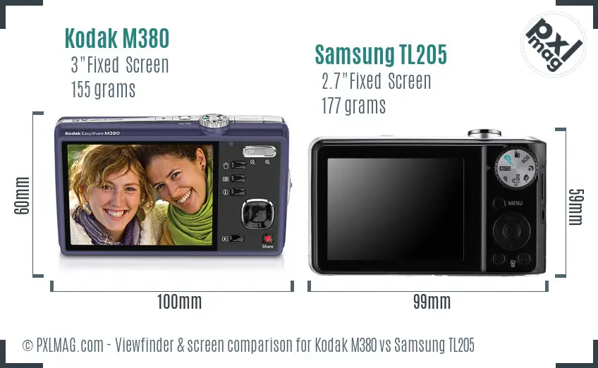 Kodak M380 vs Samsung TL205 Screen and Viewfinder comparison