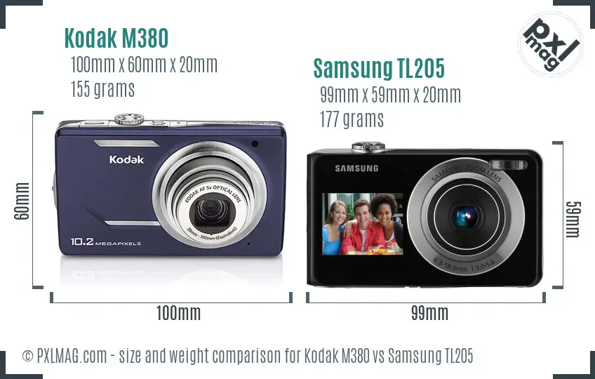 Kodak M380 vs Samsung TL205 size comparison