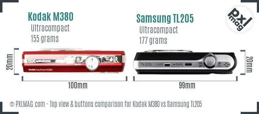 Kodak M380 vs Samsung TL205 top view buttons comparison