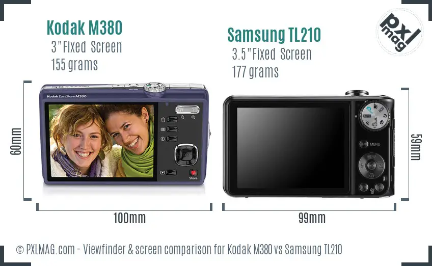 Kodak M380 vs Samsung TL210 Screen and Viewfinder comparison