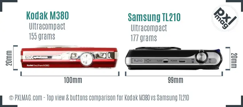Kodak M380 vs Samsung TL210 top view buttons comparison