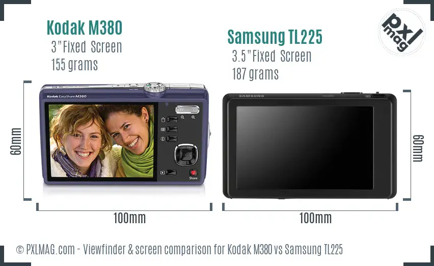 Kodak M380 vs Samsung TL225 Screen and Viewfinder comparison