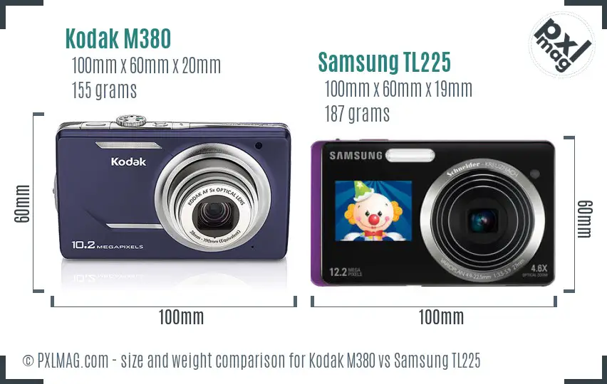 Kodak M380 vs Samsung TL225 size comparison