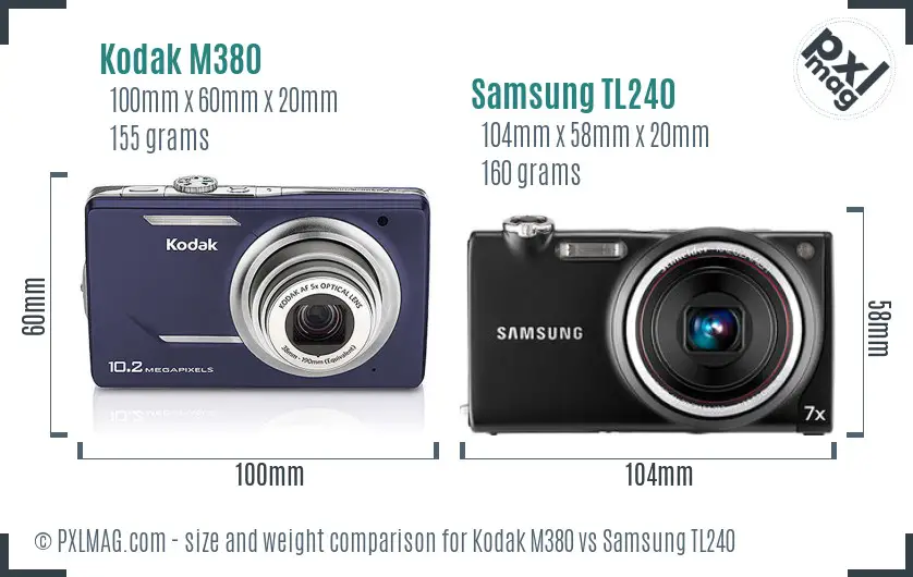 Kodak M380 vs Samsung TL240 size comparison