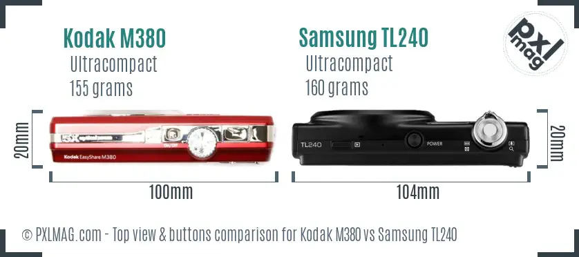 Kodak M380 vs Samsung TL240 top view buttons comparison