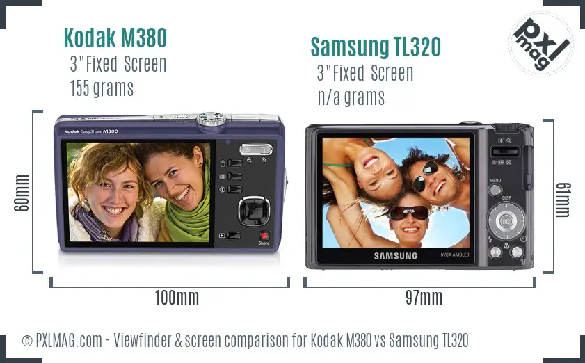 Kodak M380 vs Samsung TL320 Screen and Viewfinder comparison