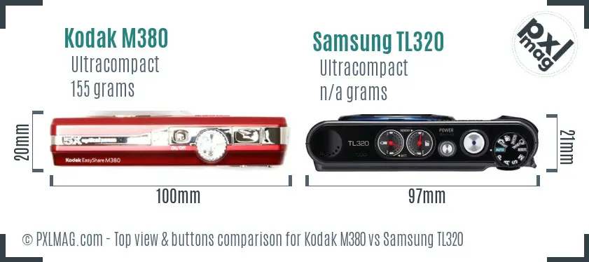 Kodak M380 vs Samsung TL320 top view buttons comparison