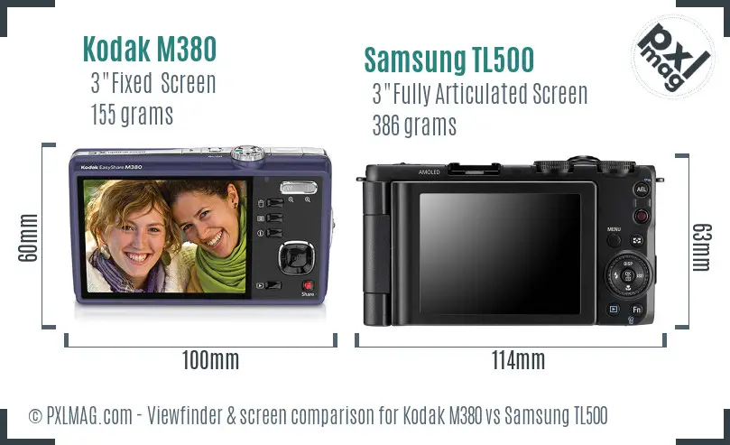 Kodak M380 vs Samsung TL500 Screen and Viewfinder comparison
