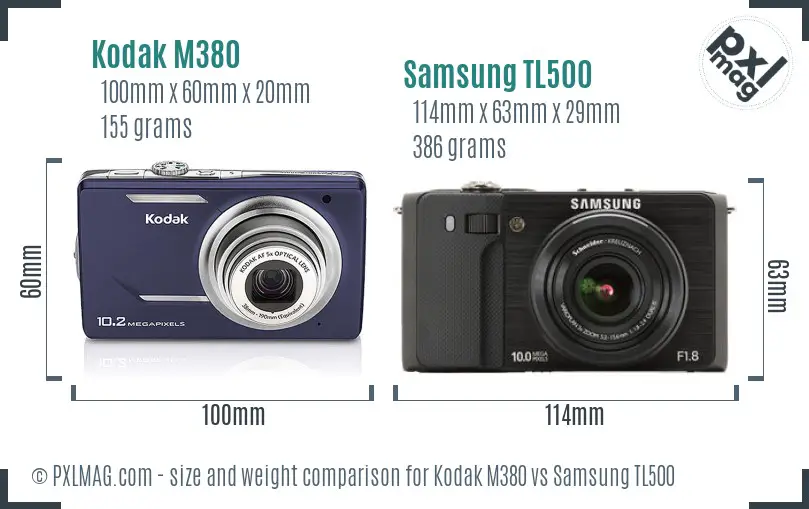 Kodak M380 vs Samsung TL500 size comparison