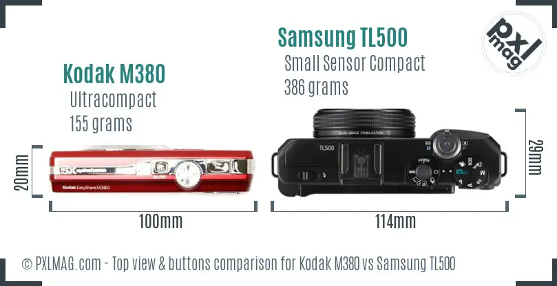 Kodak M380 vs Samsung TL500 top view buttons comparison