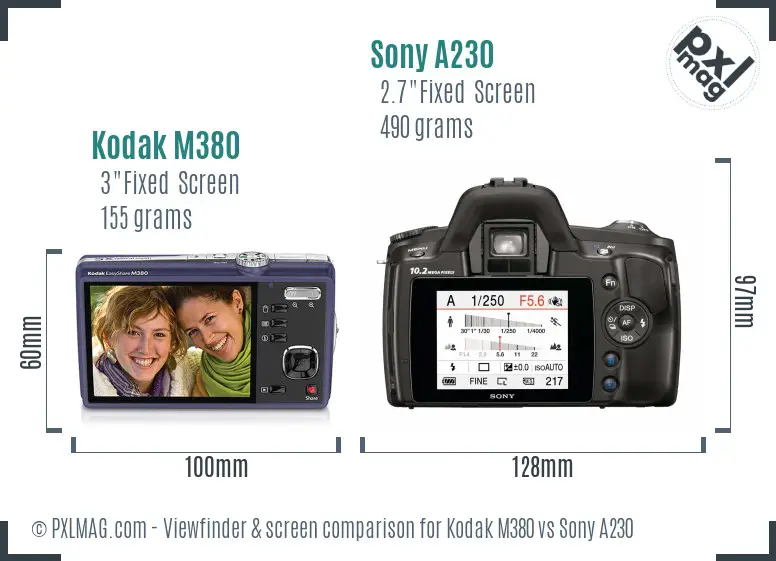 Kodak M380 vs Sony A230 Screen and Viewfinder comparison