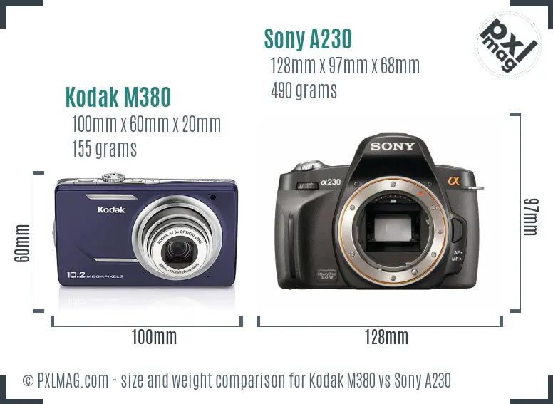 Kodak M380 vs Sony A230 size comparison