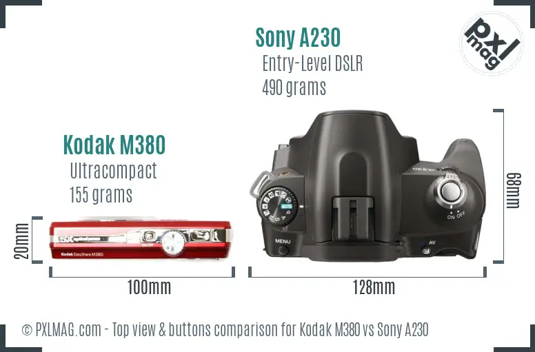 Kodak M380 vs Sony A230 top view buttons comparison