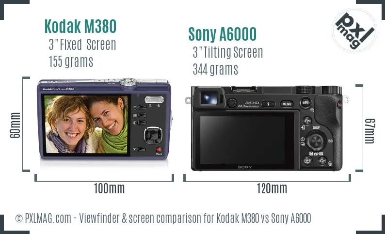 Kodak M380 vs Sony A6000 Screen and Viewfinder comparison