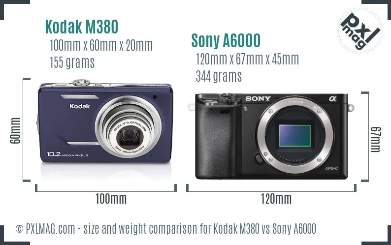 Kodak M380 vs Sony A6000 size comparison