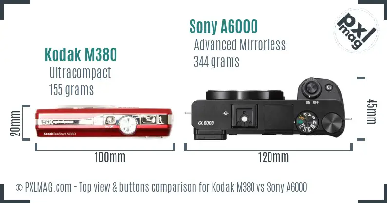 Kodak M380 vs Sony A6000 top view buttons comparison