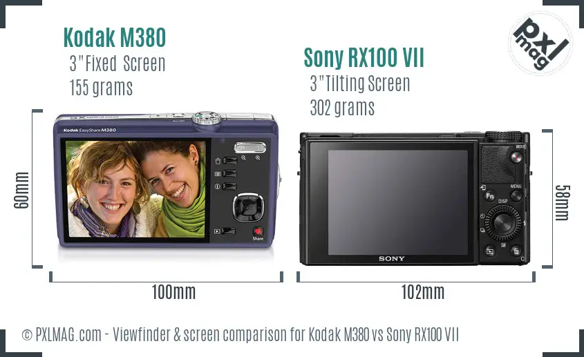 Kodak M380 vs Sony RX100 VII Screen and Viewfinder comparison