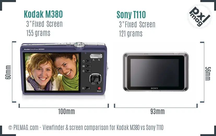 Kodak M380 vs Sony T110 Screen and Viewfinder comparison
