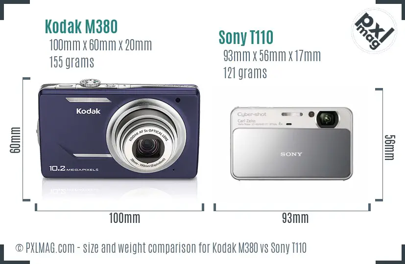 Kodak M380 vs Sony T110 size comparison