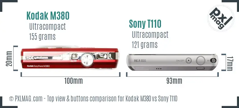 Kodak M380 vs Sony T110 top view buttons comparison