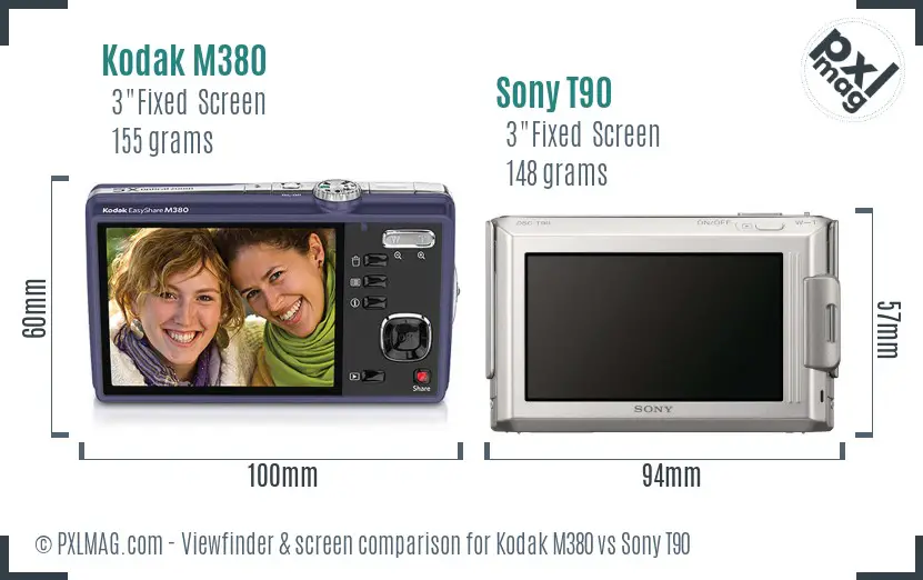 Kodak M380 vs Sony T90 Screen and Viewfinder comparison