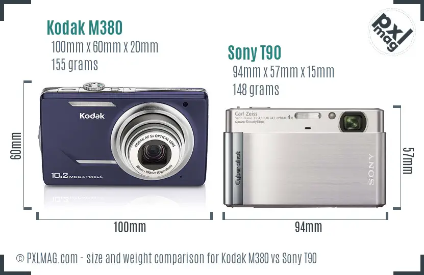 Kodak M380 vs Sony T90 size comparison