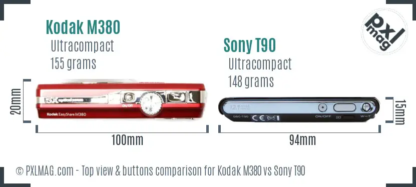 Kodak M380 vs Sony T90 top view buttons comparison