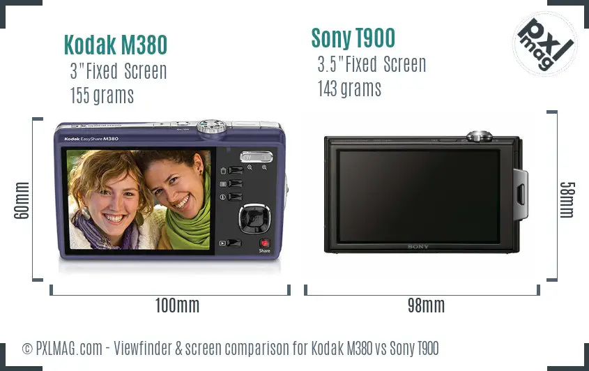 Kodak M380 vs Sony T900 Screen and Viewfinder comparison