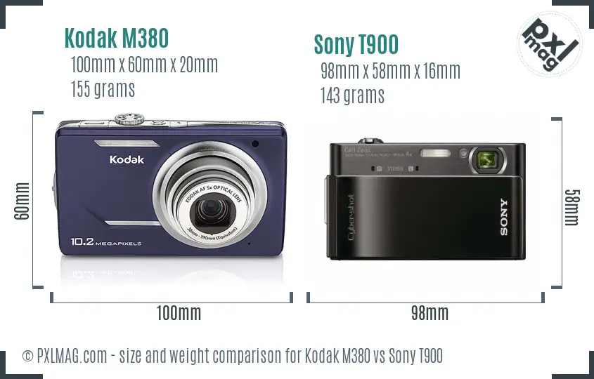 Kodak M380 vs Sony T900 size comparison