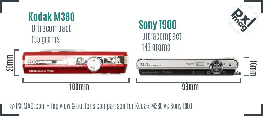 Kodak M380 vs Sony T900 top view buttons comparison