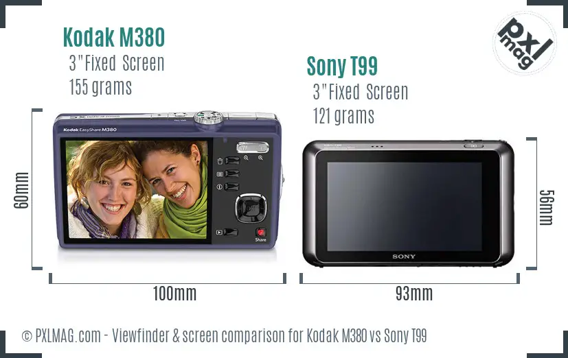 Kodak M380 vs Sony T99 Screen and Viewfinder comparison