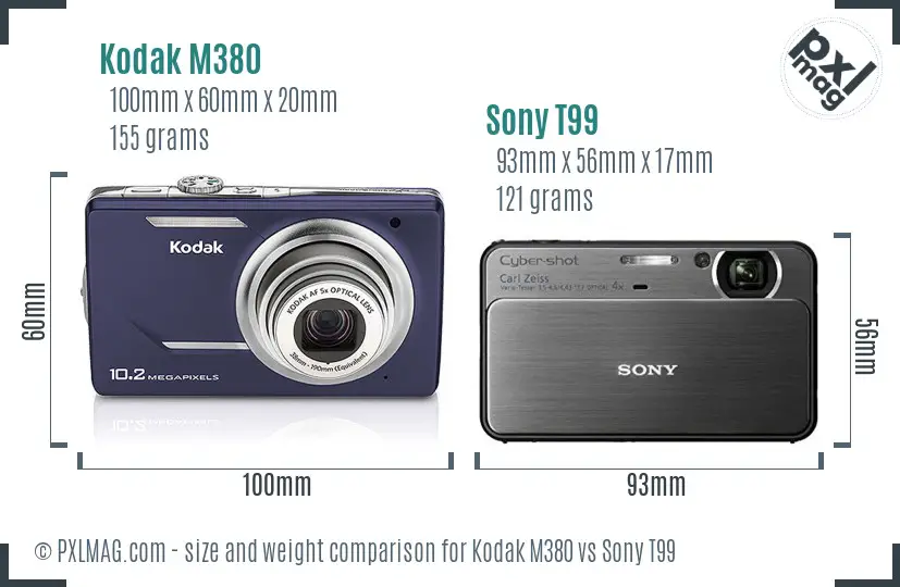 Kodak M380 vs Sony T99 size comparison