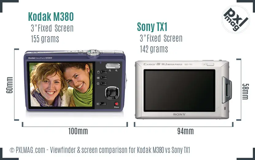 Kodak M380 vs Sony TX1 Screen and Viewfinder comparison