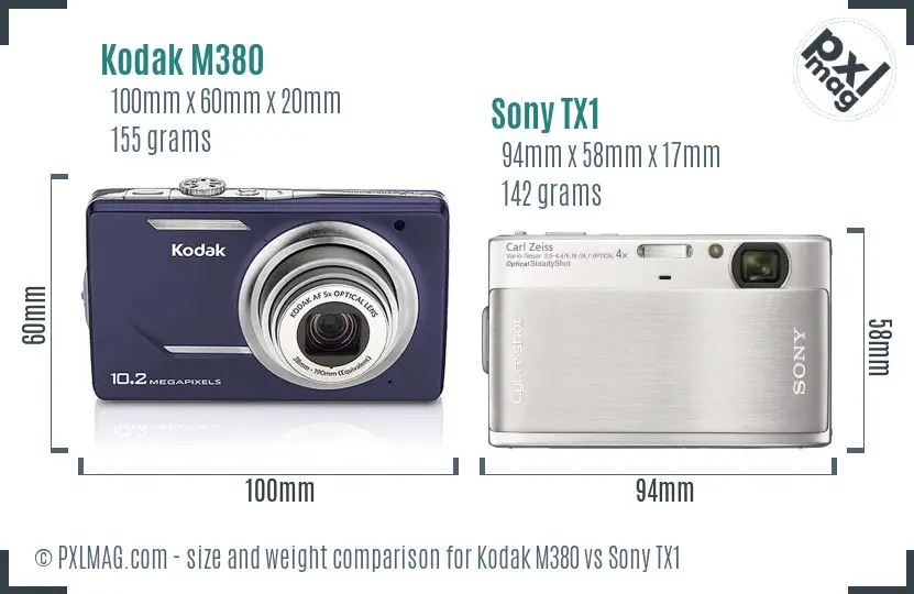 Kodak M380 vs Sony TX1 size comparison