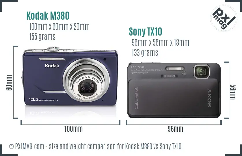 Kodak M380 vs Sony TX10 size comparison