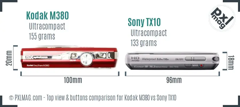 Kodak M380 vs Sony TX10 top view buttons comparison