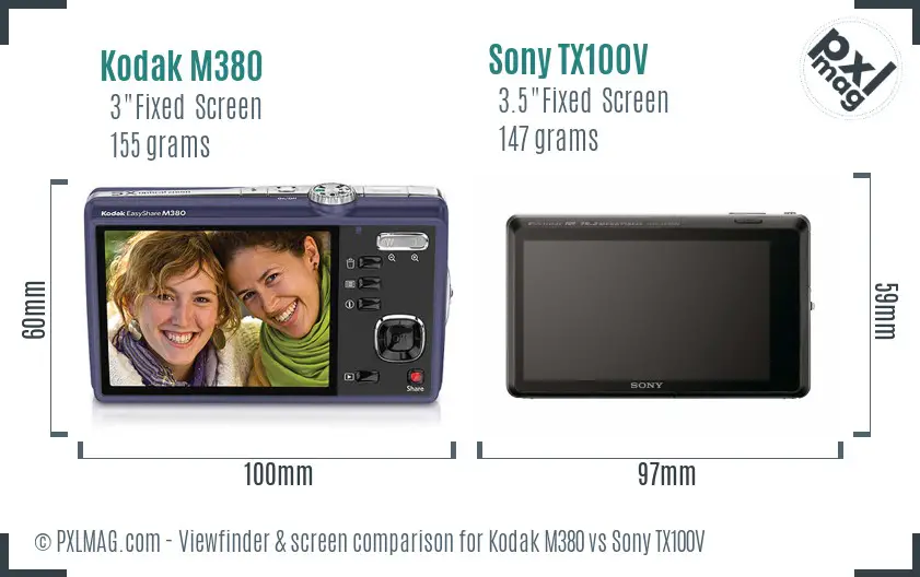 Kodak M380 vs Sony TX100V Screen and Viewfinder comparison