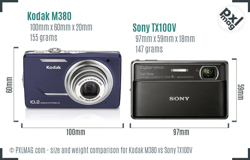 Kodak M380 vs Sony TX100V size comparison