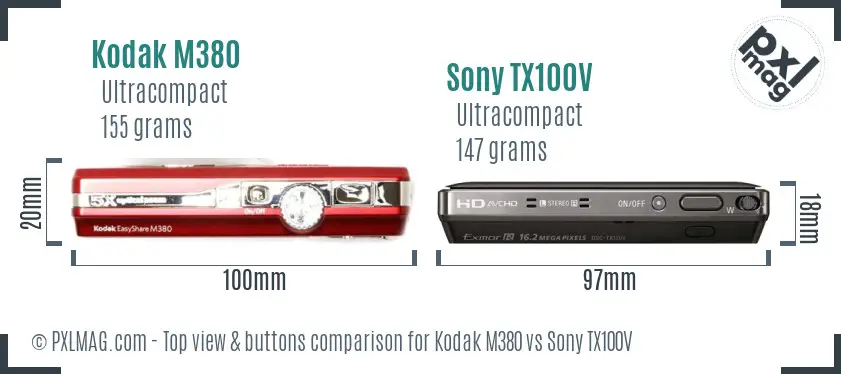 Kodak M380 vs Sony TX100V top view buttons comparison