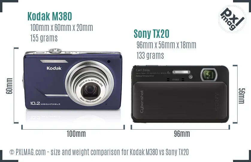 Kodak M380 vs Sony TX20 size comparison