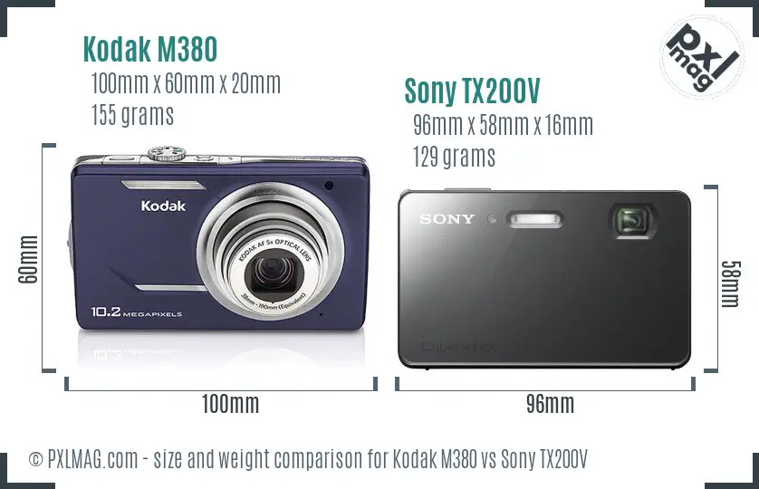 Kodak M380 vs Sony TX200V size comparison