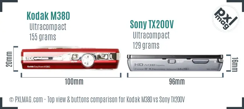 Kodak M380 vs Sony TX200V top view buttons comparison