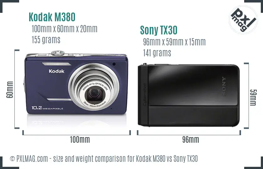 Kodak M380 vs Sony TX30 size comparison