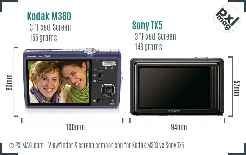 Kodak M380 vs Sony TX5 Screen and Viewfinder comparison